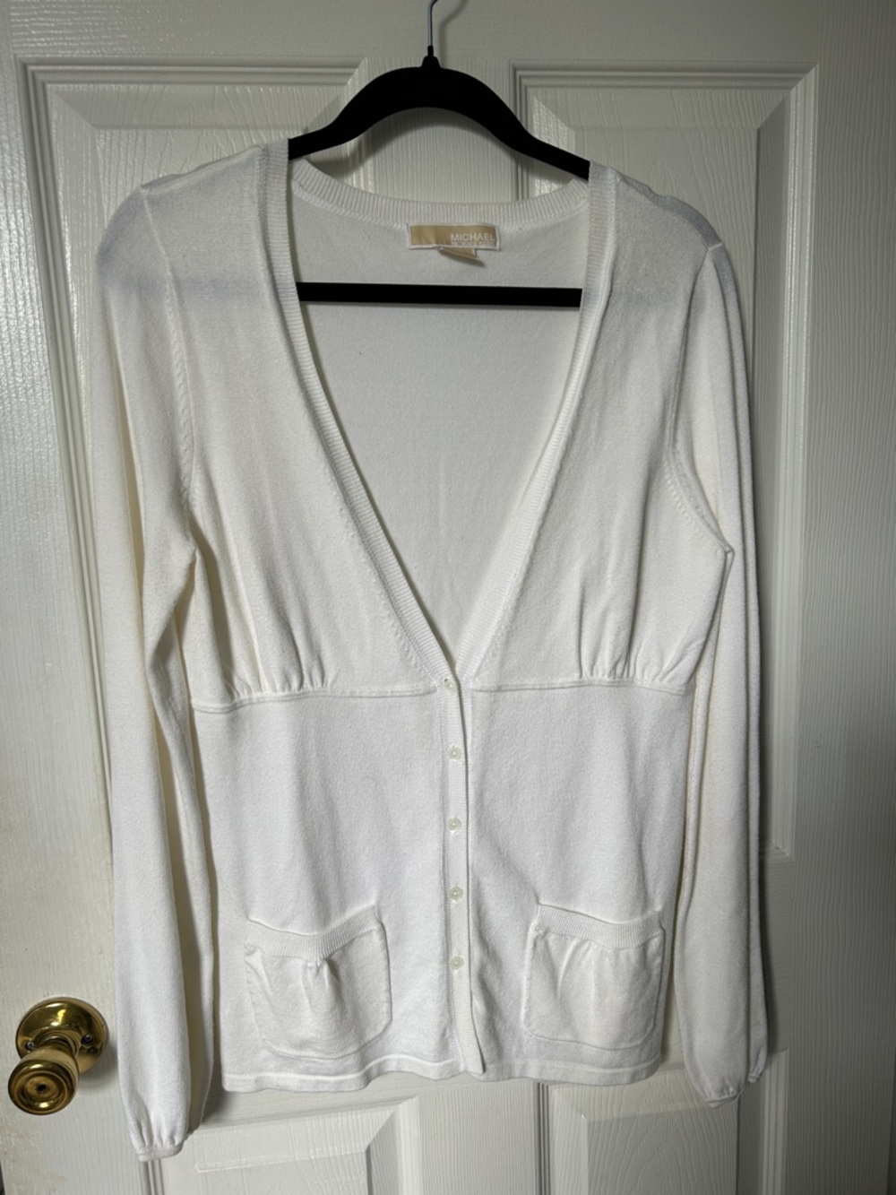 Michael Michael kors cardigan sweater white v neck with pockets size medium - Picture 2 of 8